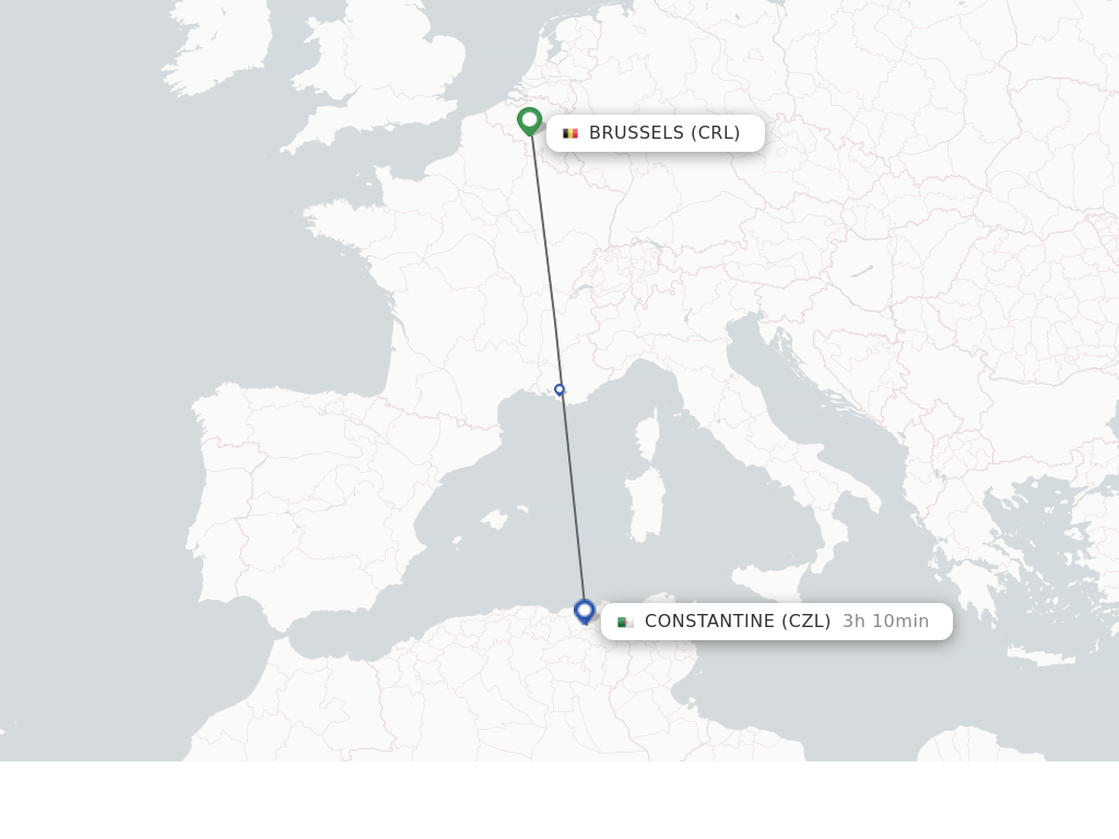 Flights from Brussels to Constantine route map