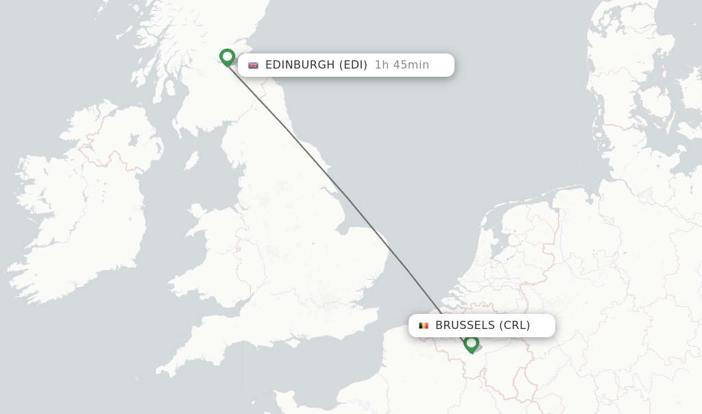Flights from Brussels to Edinburgh route map