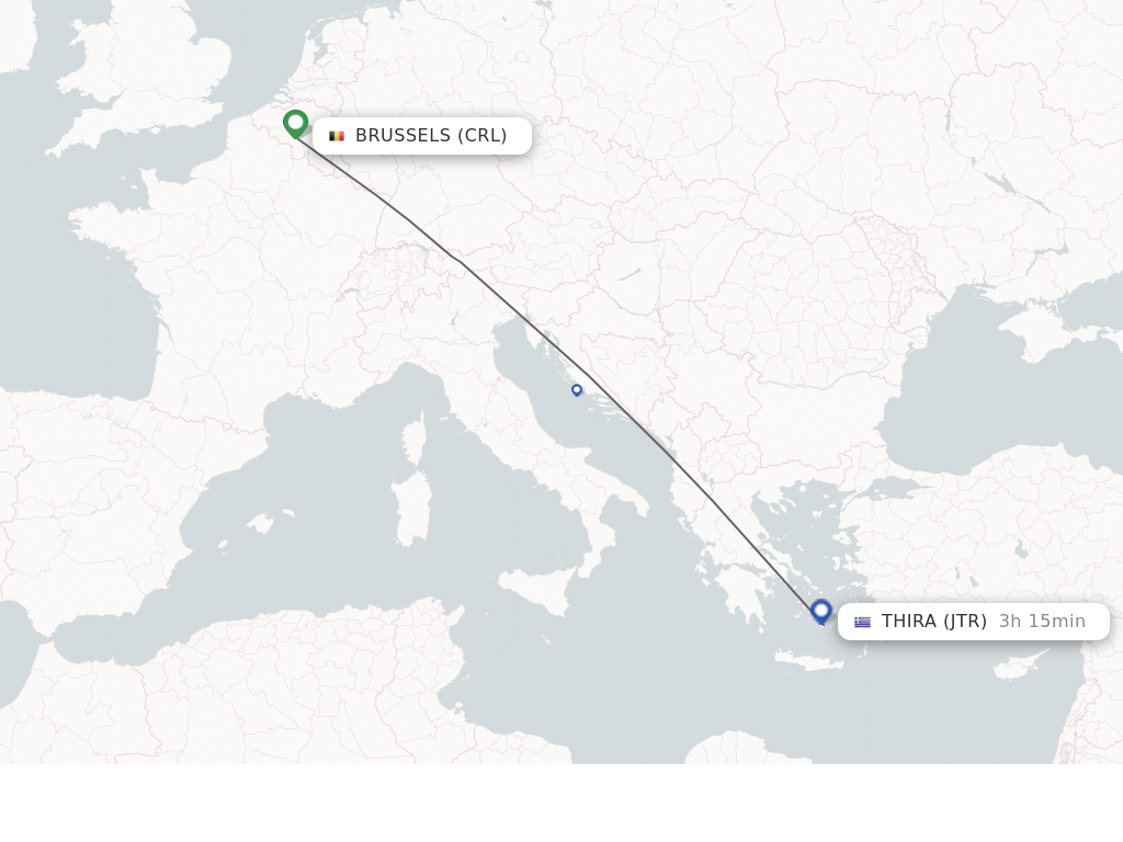 Flights from Brussels to Thira route map