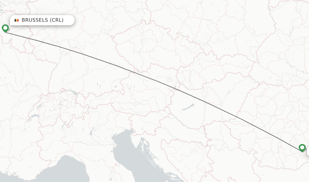 Flights from Brussels to Bucharest route map