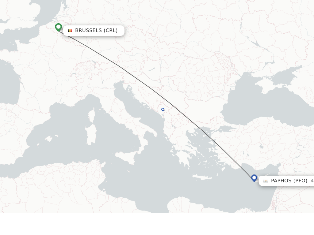 Flights from Brussels to Paphos route map