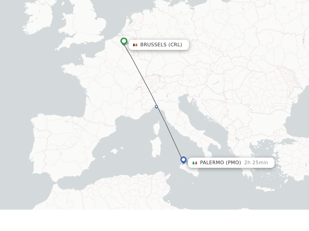Flights from Brussels to Palermo route map