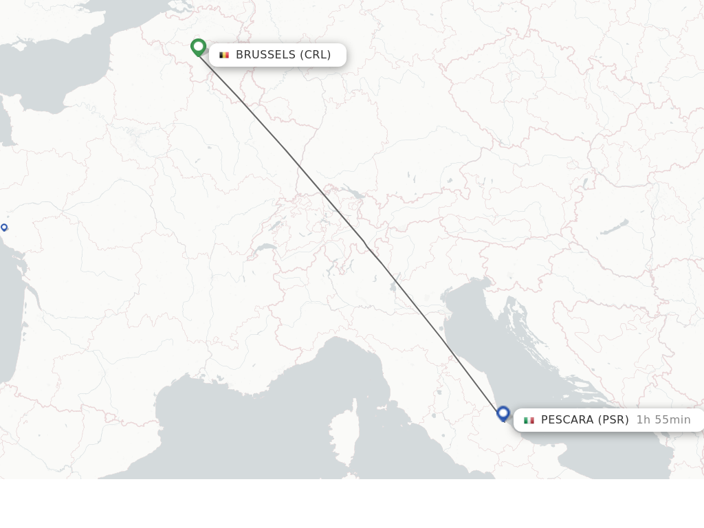 Flights from Brussels to Pescara route map