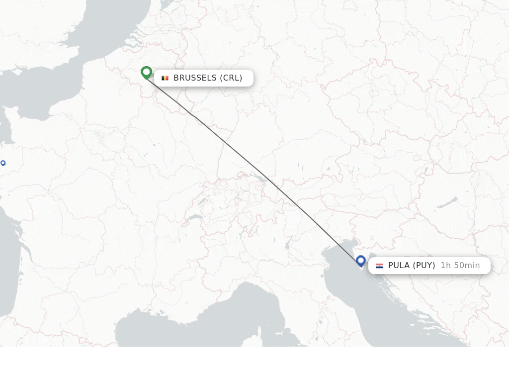 Flights from Brussels to Pula route map