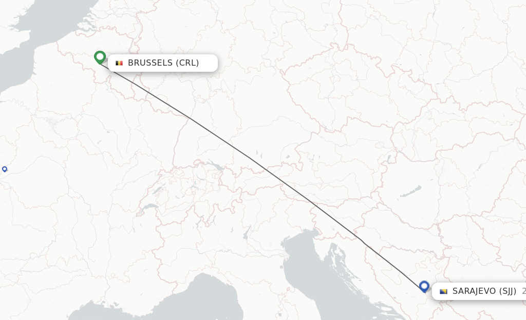 Flights from Brussels to Sarajevo route map