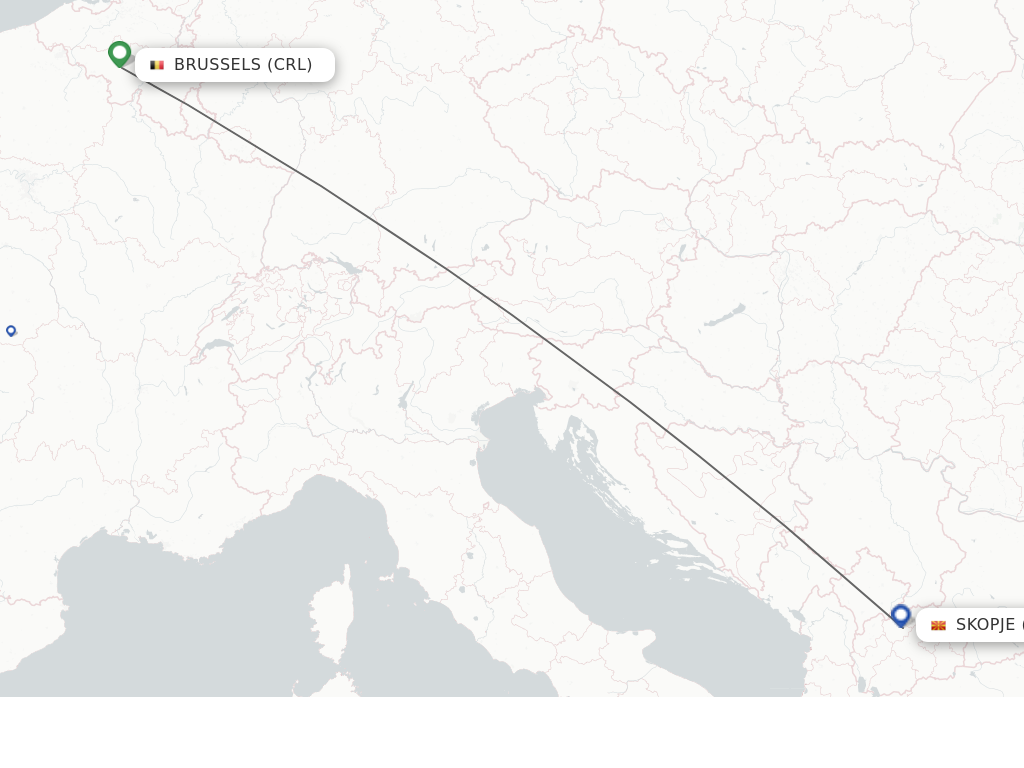 Flights from Brussels to Skopje route map
