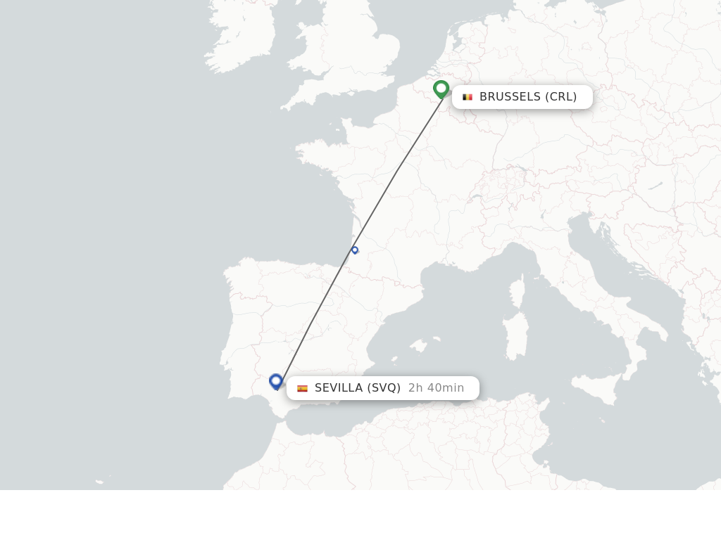 Flights from Brussels to Sevilla route map