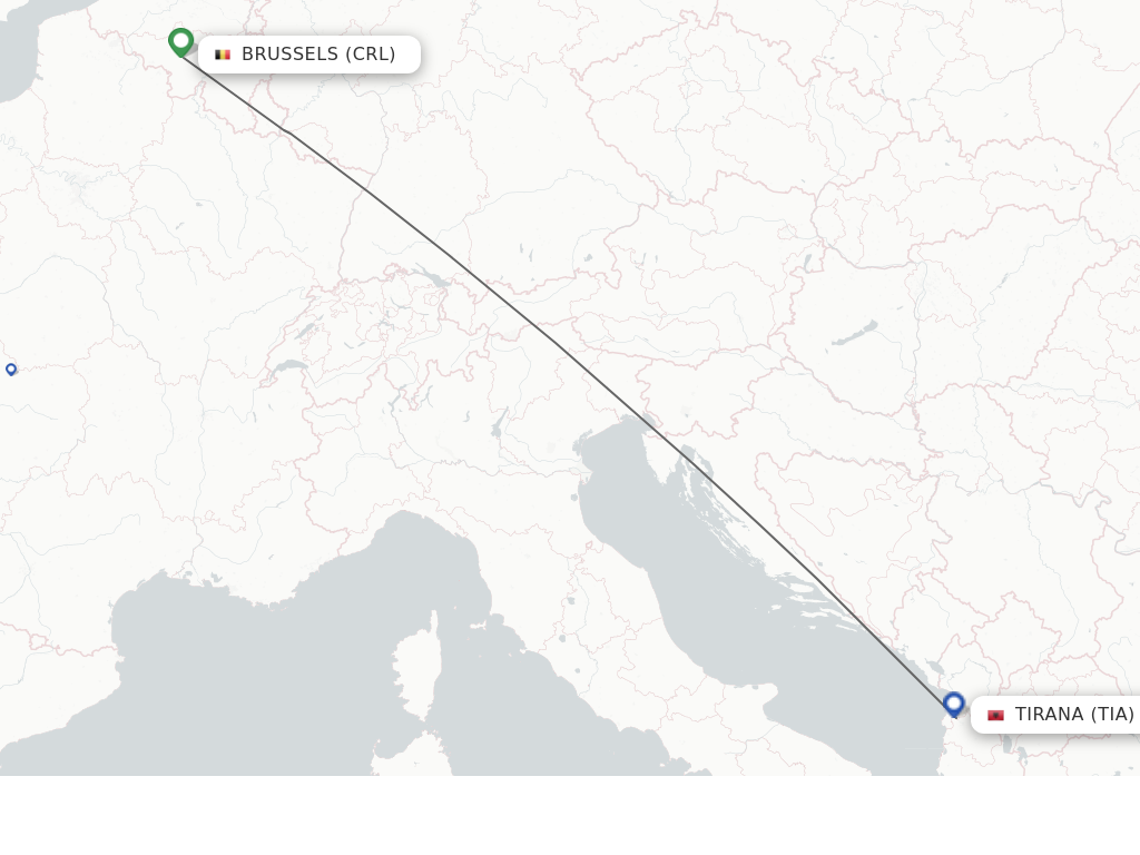 Flights from Brussels to Tirana route map