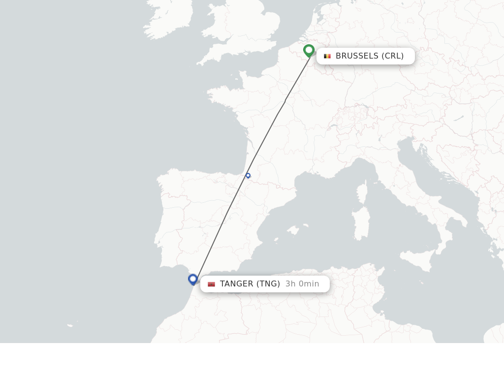 Flights from Brussels to Tangier route map
