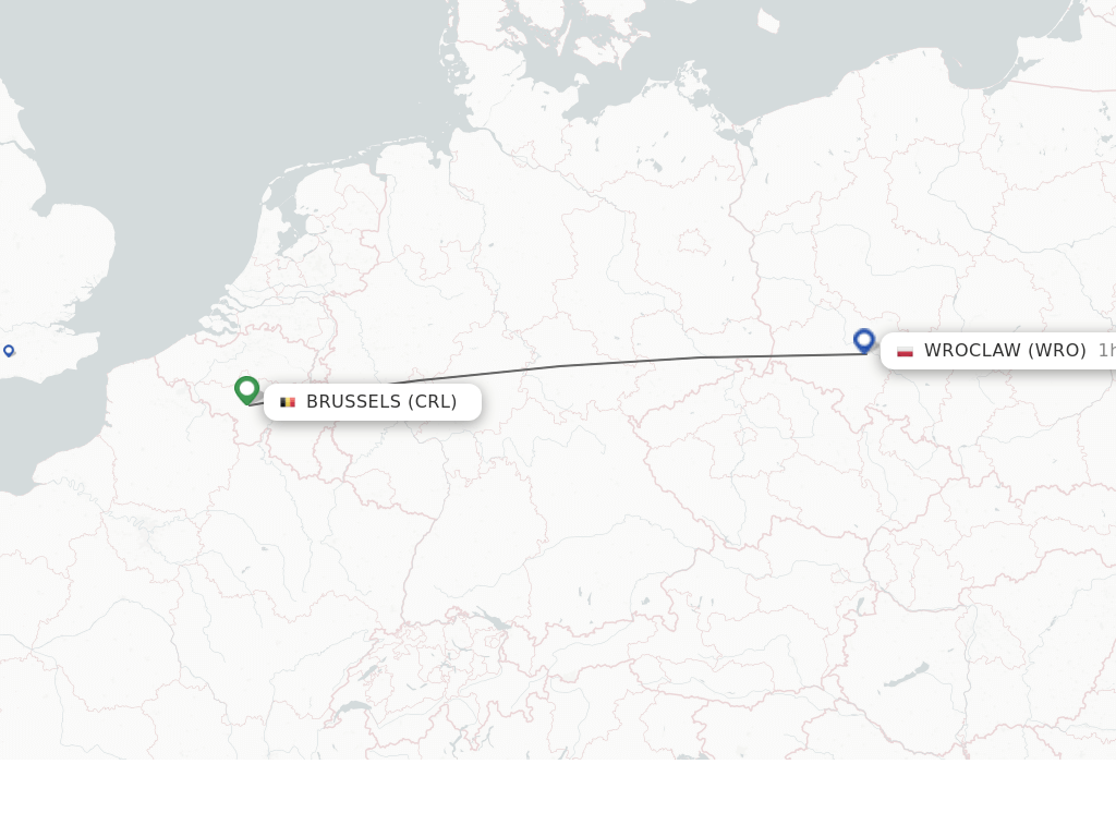 Flights from Brussels to Wroclaw route map
