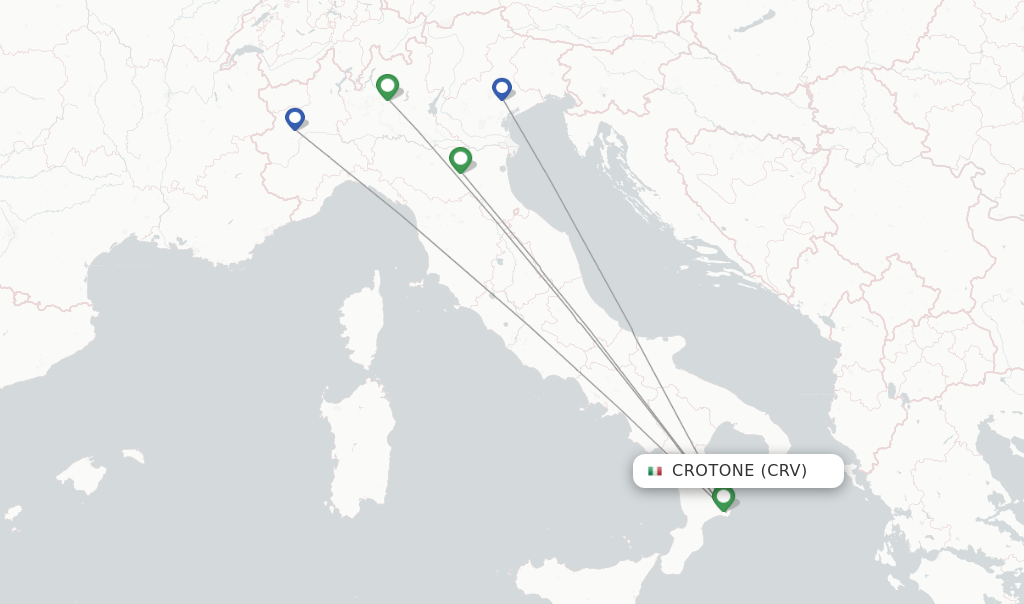 Route map with flights from Crotone with Ryanair