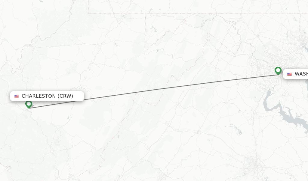 Flights from Charleston to Washington route map