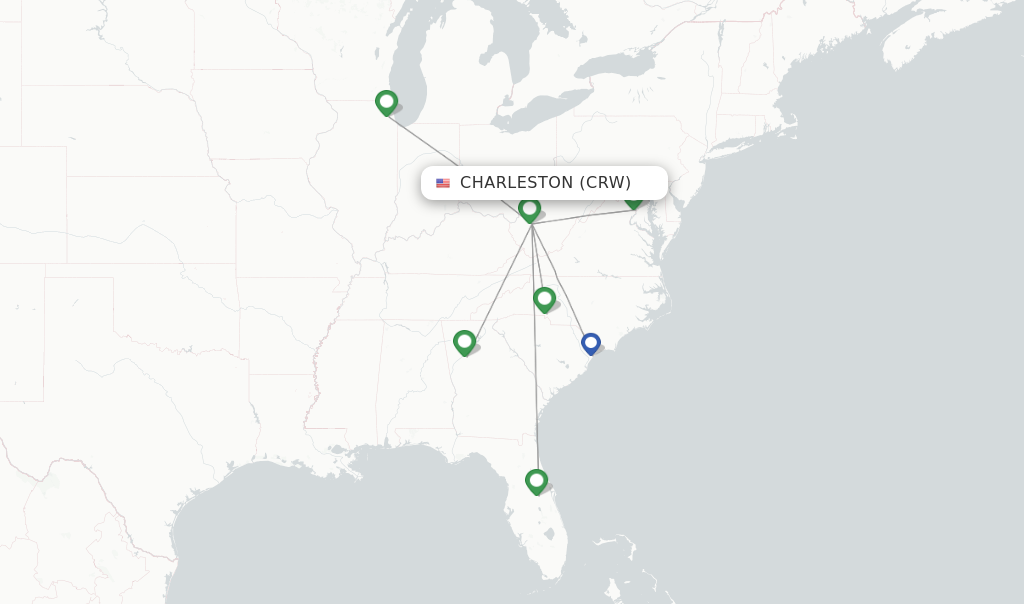 Flights from Charleston to Dulles route map