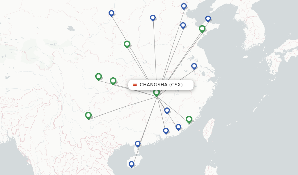 Route map with flights from Changsha with OkAir