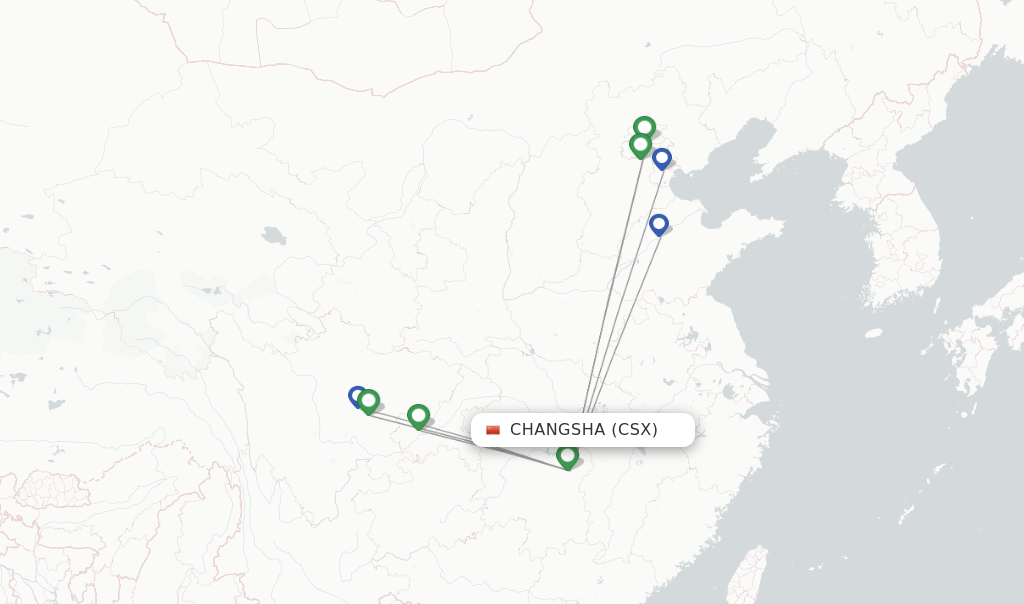 Route map with flights from Changsha with Air China