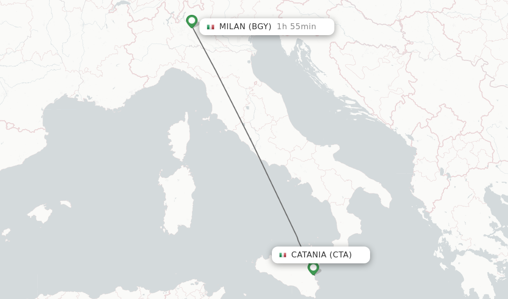 Flights from Catania to Milan route map
