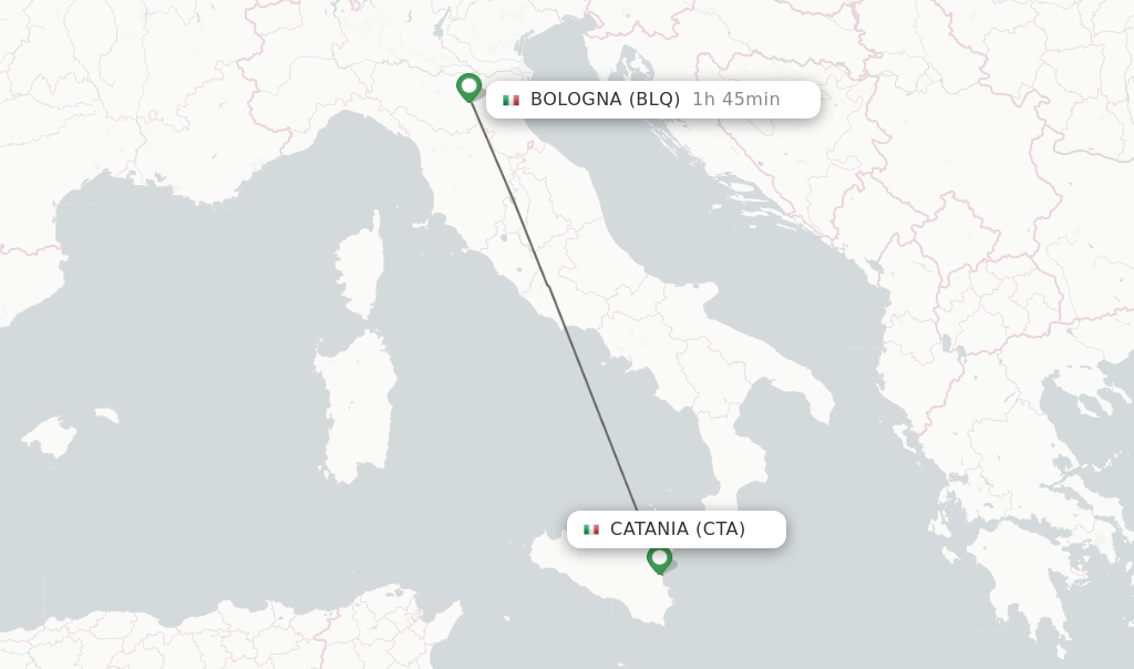 Flights from Catania to Bologna route map