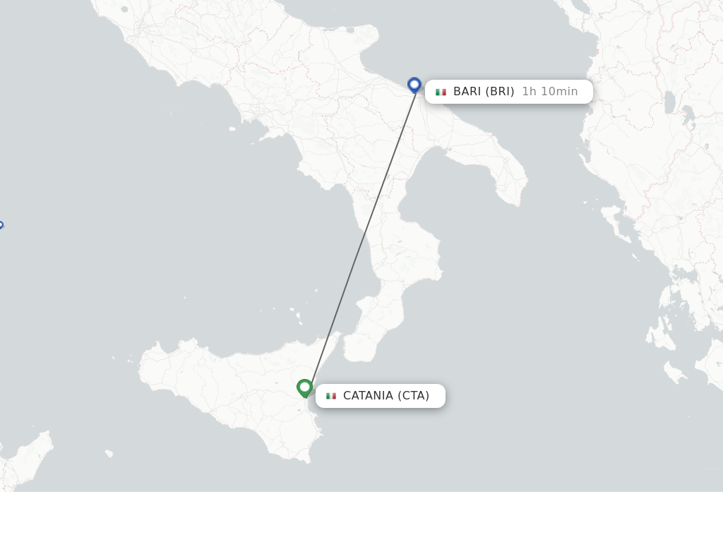 Flights from Catania to Bari route map