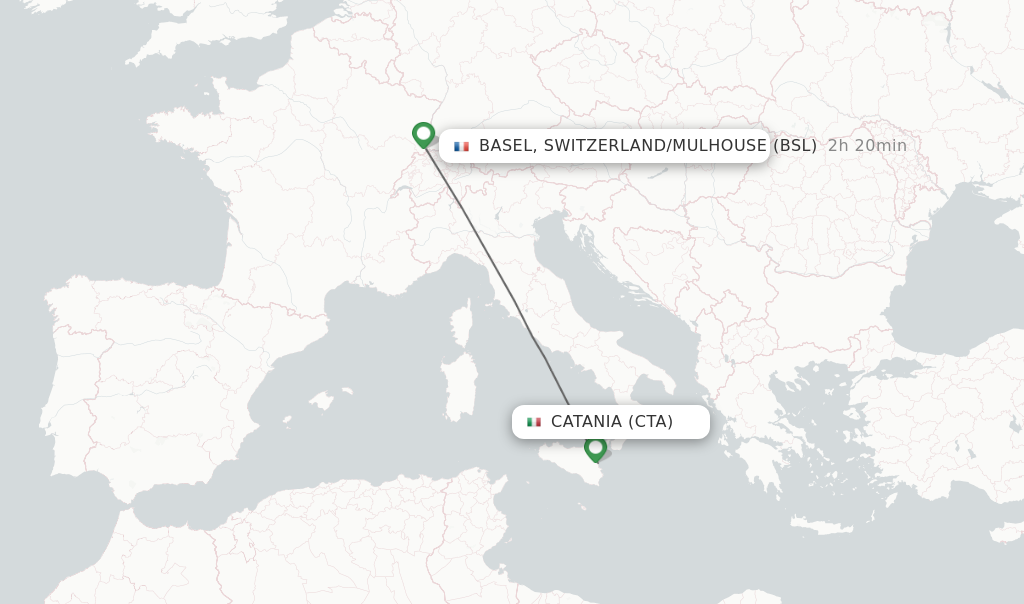 Flights from Catania to Basel, Switzerland/Mulhouse route map