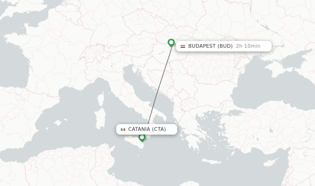 Flights from Catania to Budapest route map