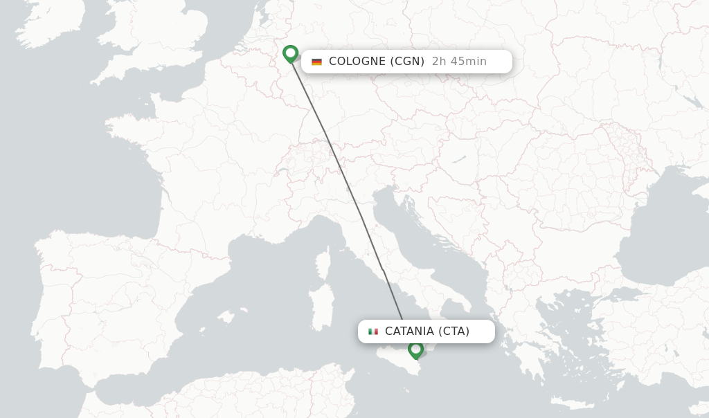 Flights from Catania to Cologne route map