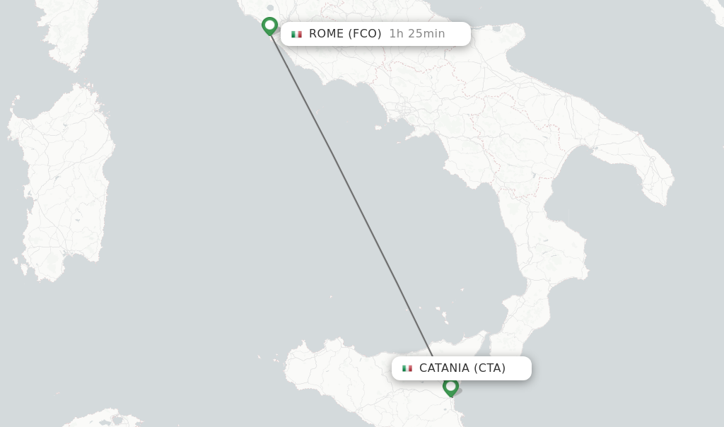 Flights from Catania to Rome route map