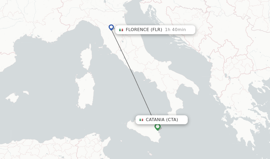 Flights from Catania to Florence route map