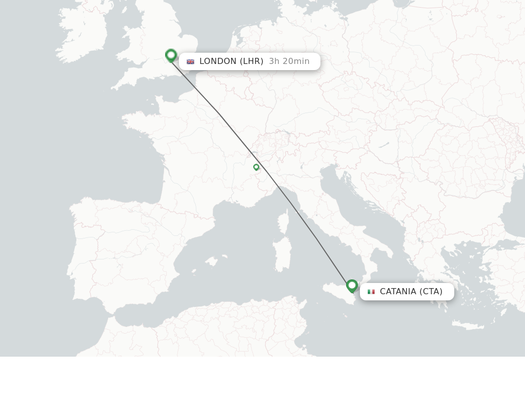 Flights from Catania to London route map
