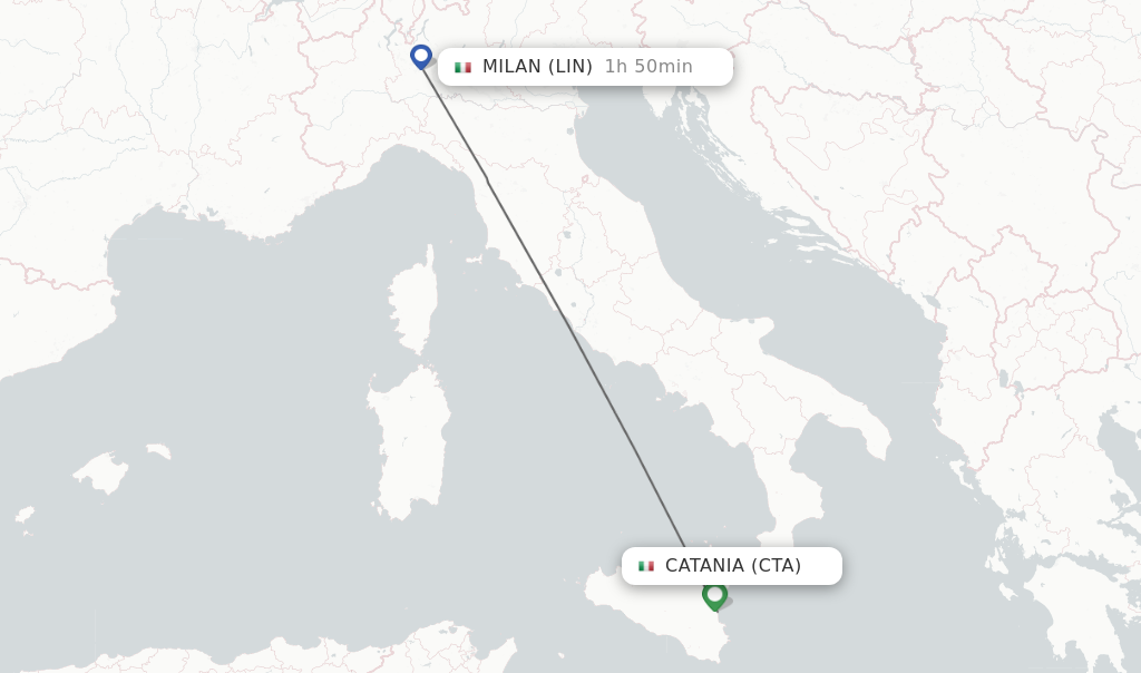 Flights from Catania to Milan route map