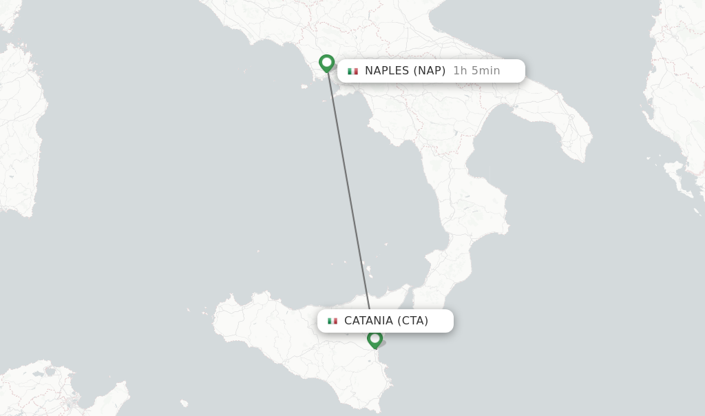Flights from Catania to Naples route map