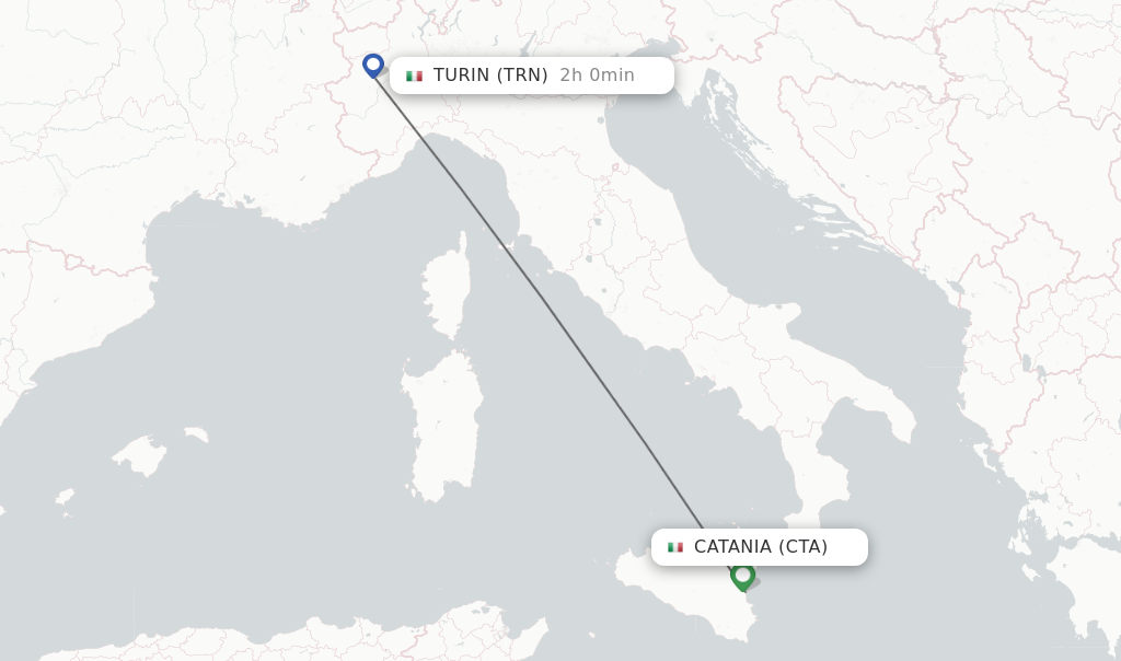 Flights from Catania to Turin route map