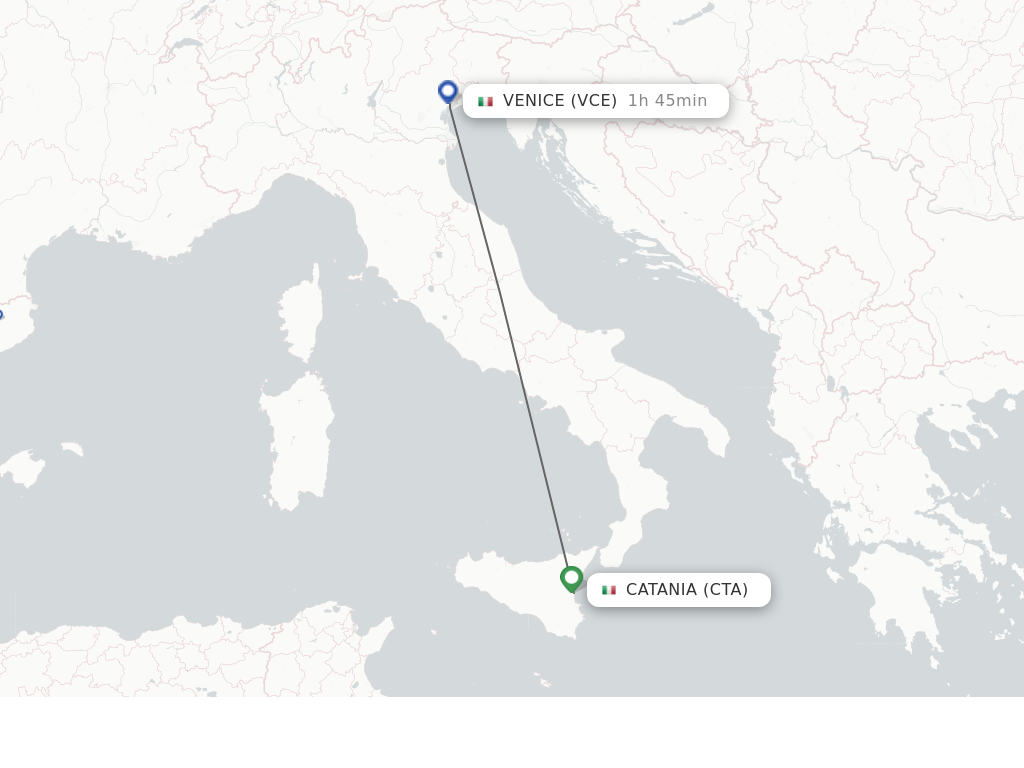 Flights from Catania to Venice route map