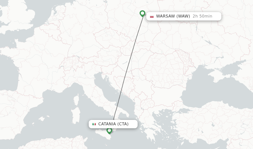 Flights from Catania to Warsaw route map