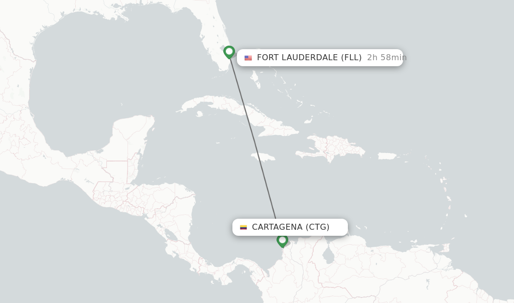 Flights from Cartagena to Fort Lauderdale route map