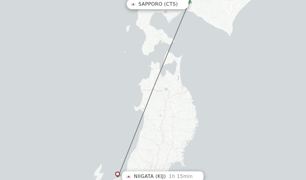 Flights from Sapporo to Niigata route map