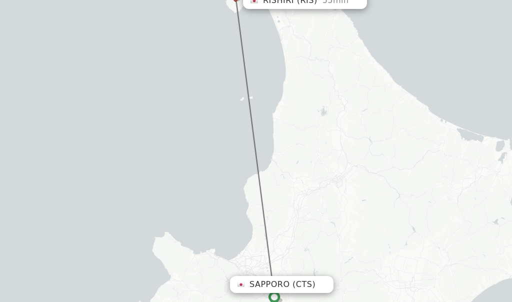 Flights from Sapporo to Rishiri route map