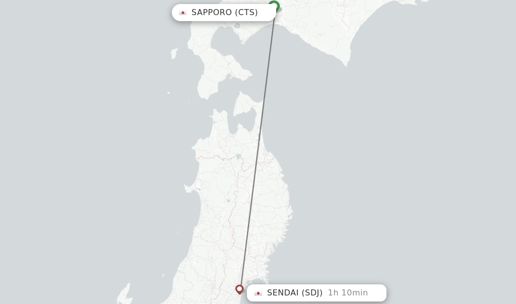 Flights from Sapporo to Sendai route map