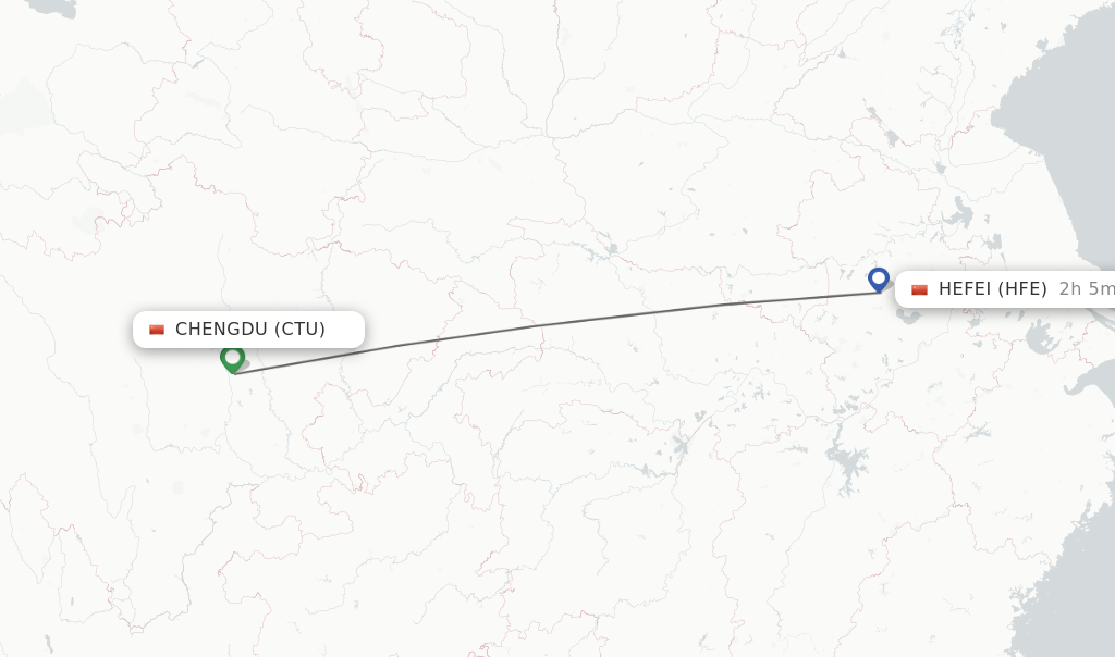 Flights from Chengdu to Hefei route map