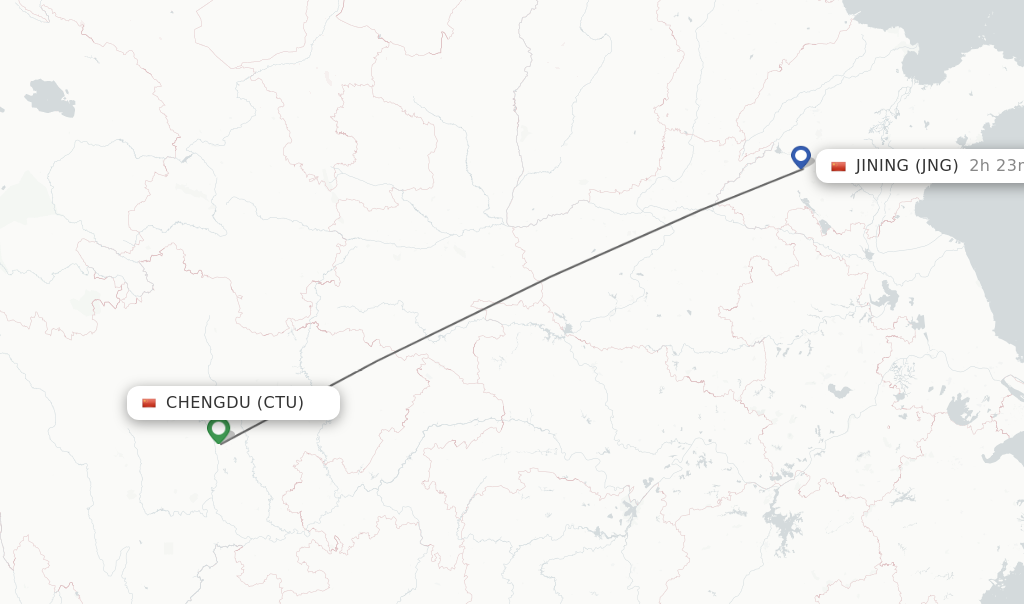 Flights from Chengdu to Jining route map