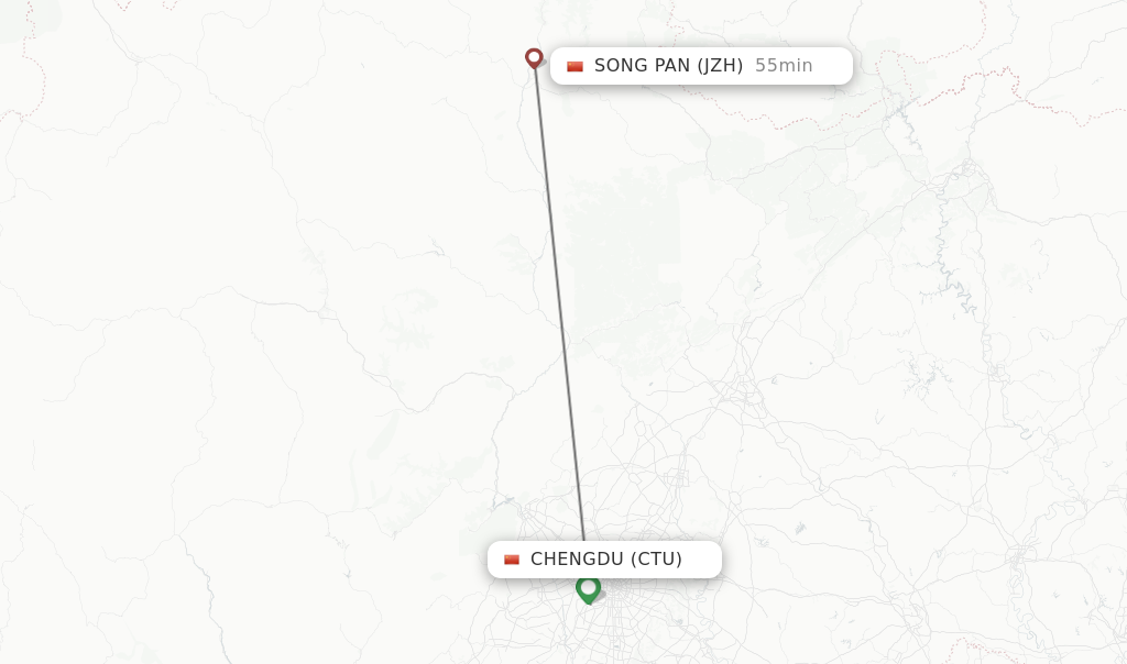 Flights from Chengdu to Song Pan route map