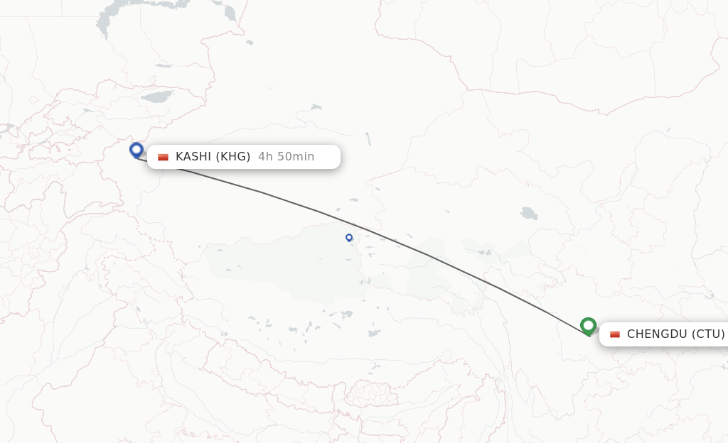 Flights from Chengdu to Kashi route map