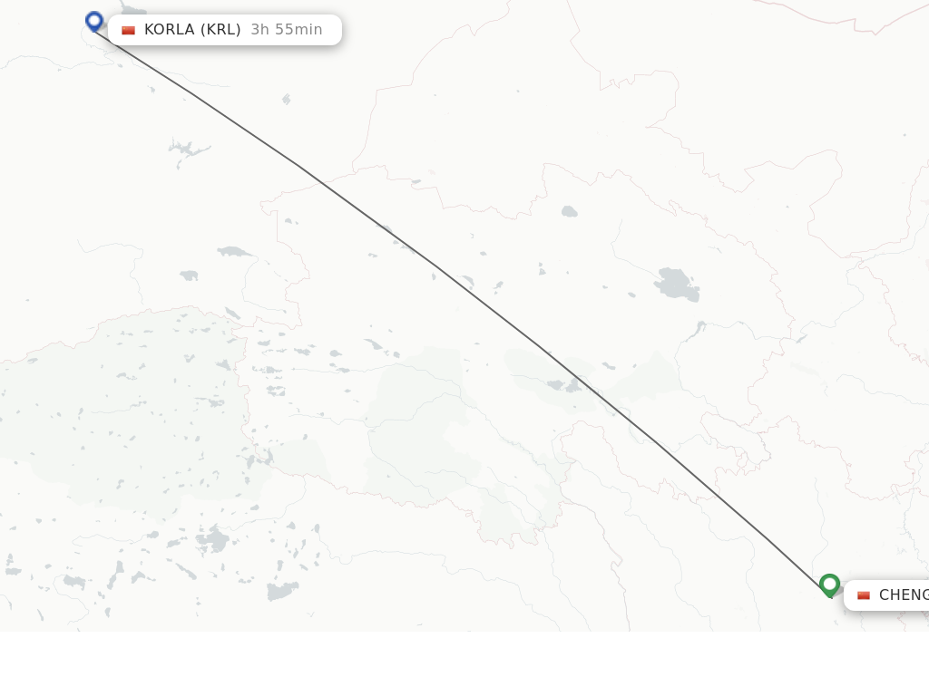Flights from Chengdu to Korla route map