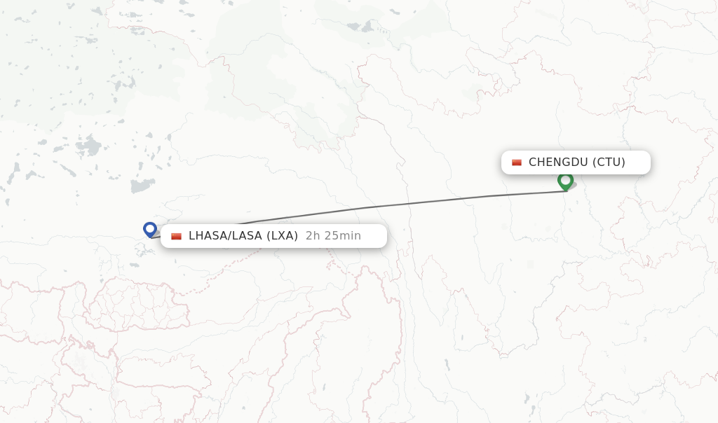 Flights from Chengdu to Lhasa/Lasa route map