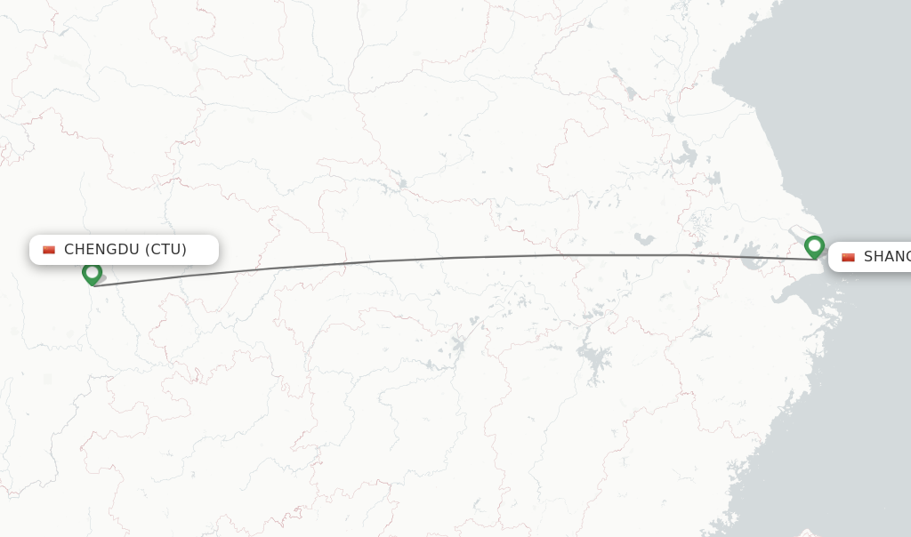 Flights from Chengdu to Shanghai route map