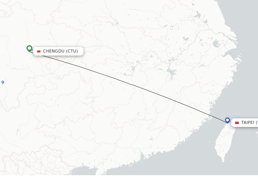 Flights from Chengdu to Taipei route map