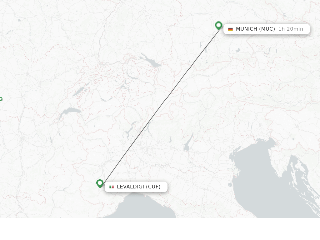 Flights from Cuneo to Munich route map