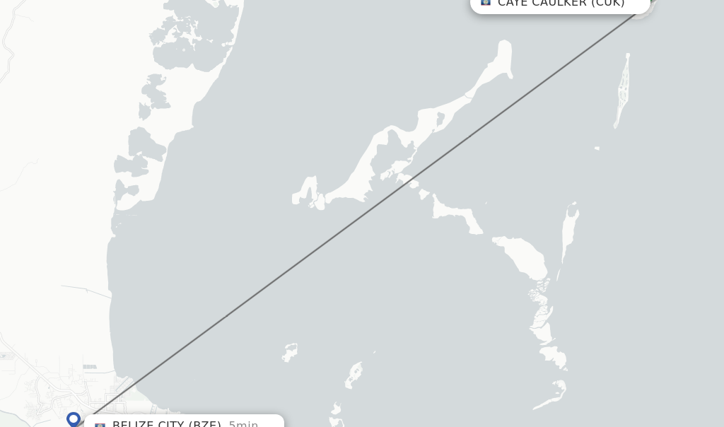 Flights from Caye Caulker to Belize City route map