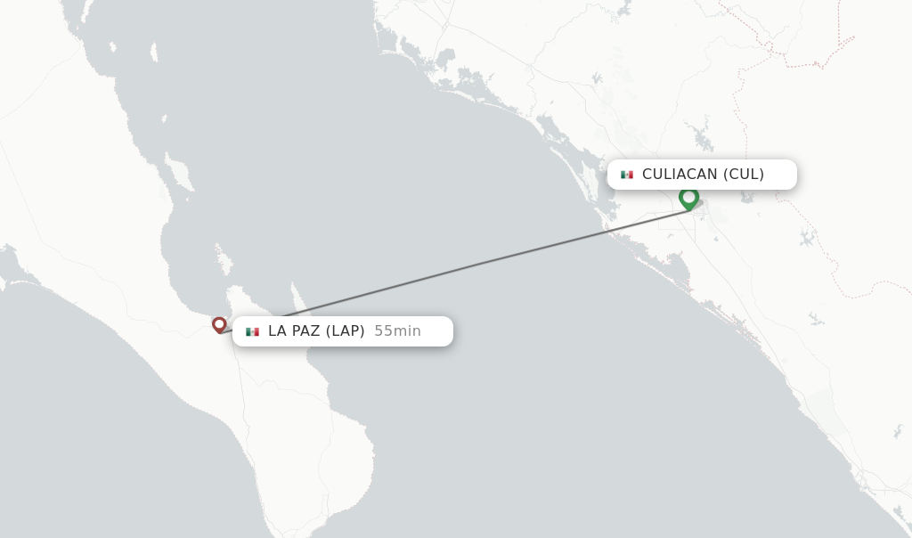 Flights from Culiacan to La Paz route map