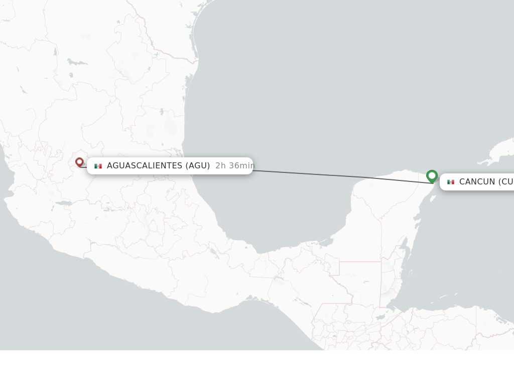 Flights from Cancun to Aguascalientes route map
