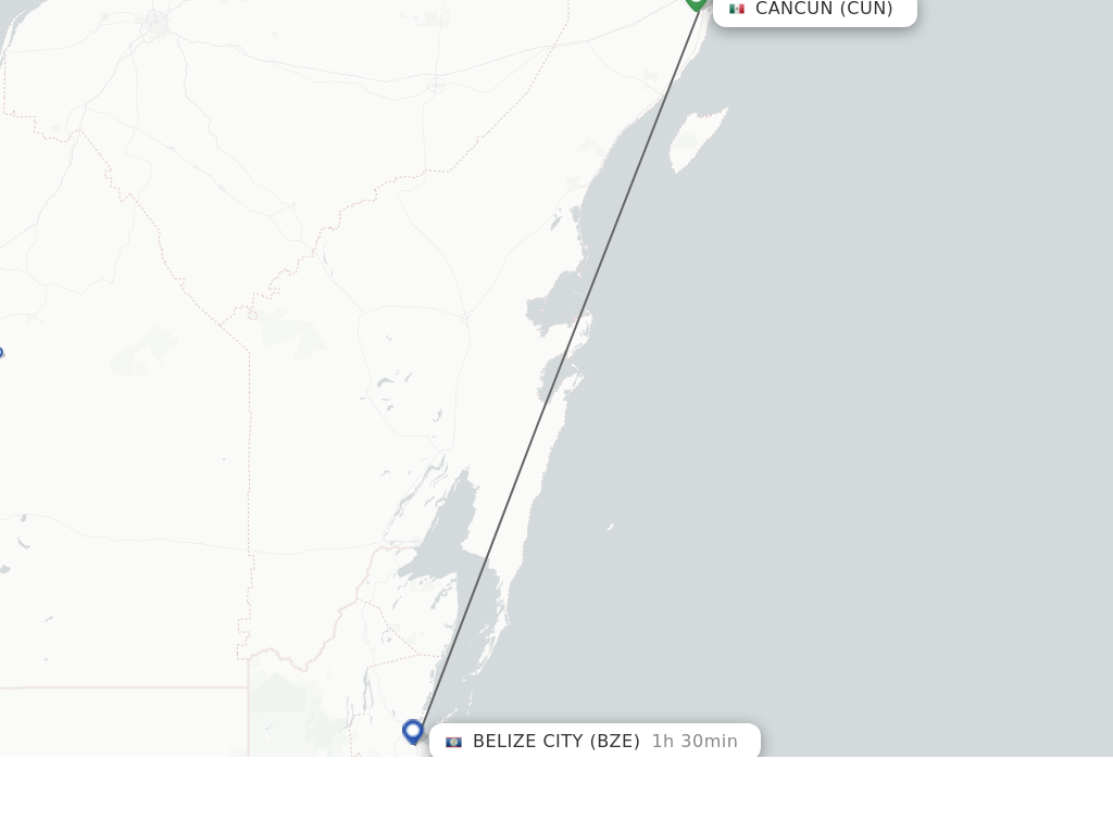 Flights from Cancun to Belize City route map